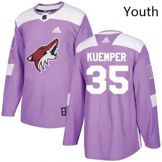 Youth Adidas Arizona Coyotes 35 Darcy Kuemper Authentic Purple Fights Cancer Practice NHL Jersey